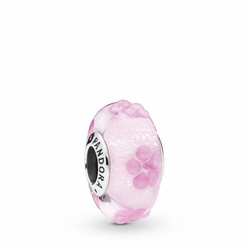 Pandora Pink Flower Glass Charm - Sterling Silver/Glass/Pink - Canada | DX7384VB